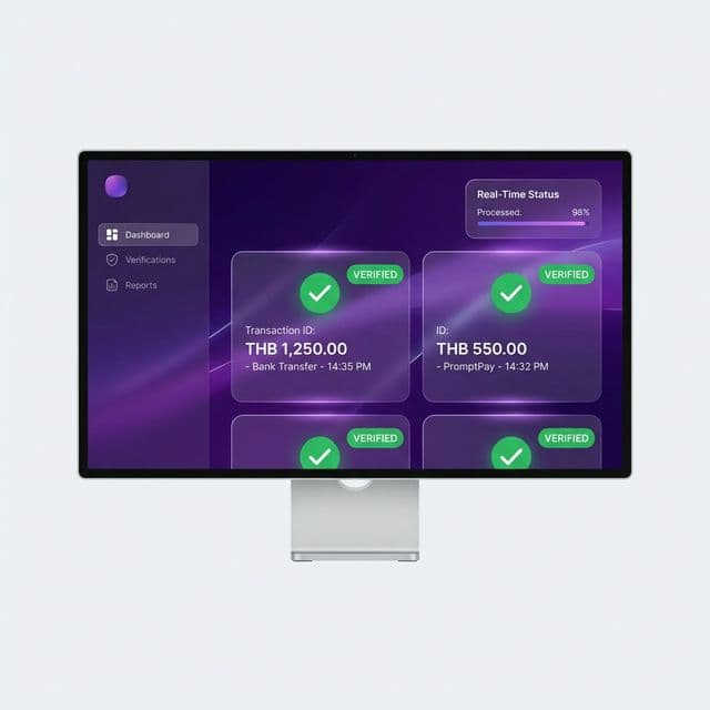 ตัวอย่าง Dashboard แสดงผลการตรวจสลิปและยอดโอน